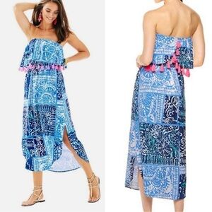 LILLY PULITZER | Meridian Midi Dress Deep Indigo Leied Back Print Sz M